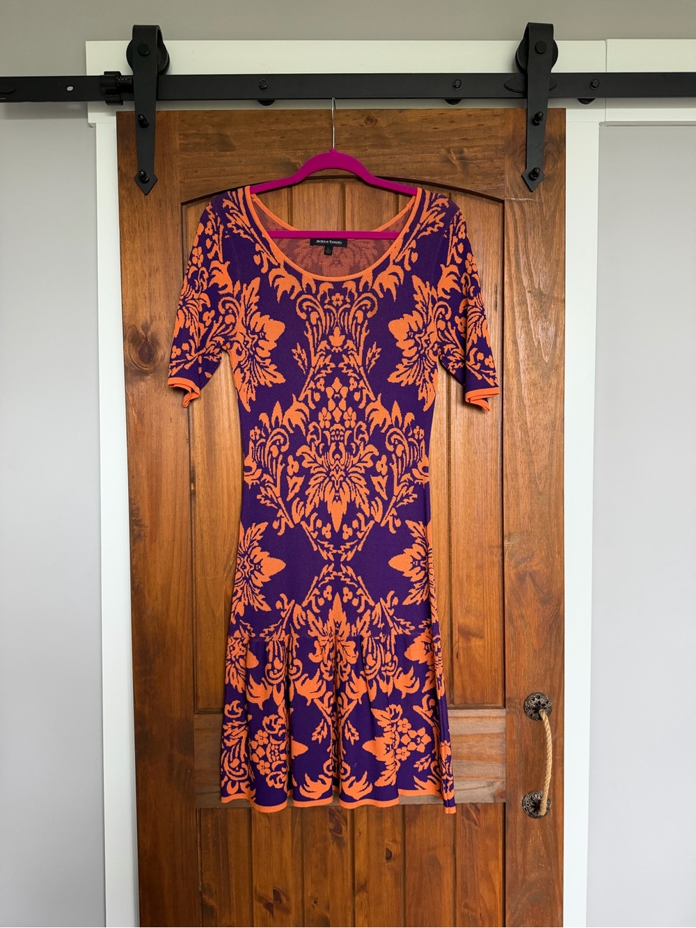 Jealous Tomato Purple and Orange Damask Fit & Flare Mini Dress